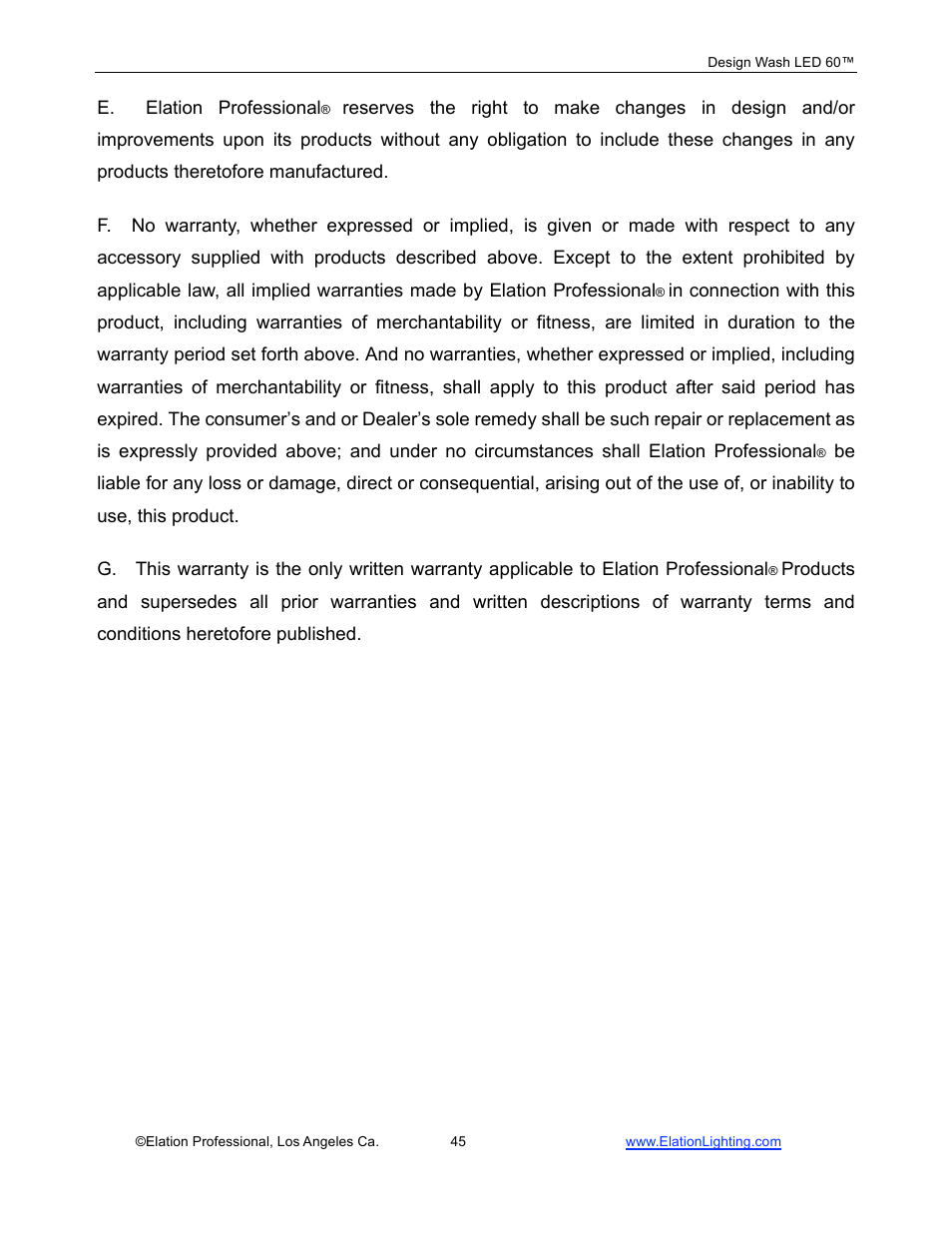 Elation Professional 60TM User Manual | Page 45 / 48