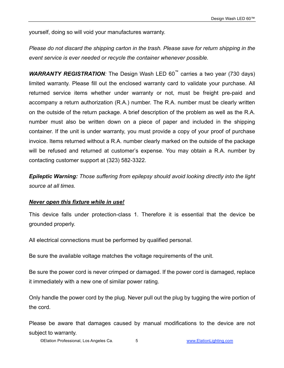 Elation Professional 60TM User Manual | Page 5 / 48