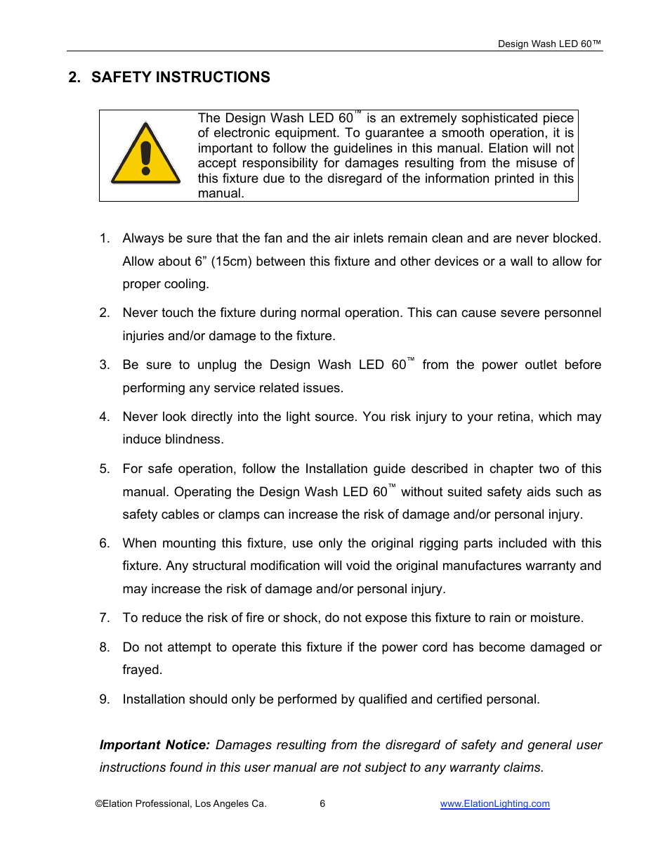 Safety instructions | Elation Professional 60TM User Manual | Page 6 / 48