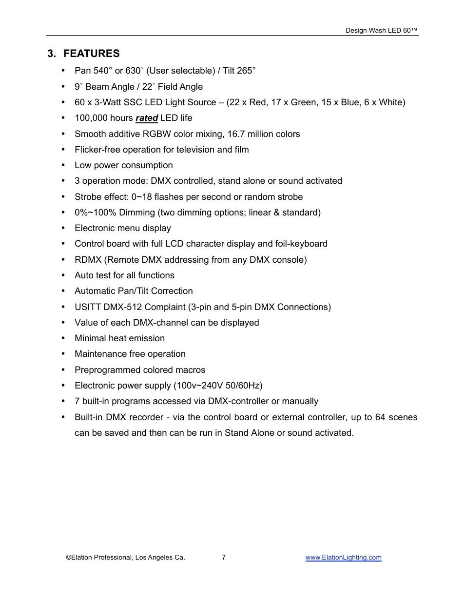 Features | Elation Professional 60TM User Manual | Page 7 / 48