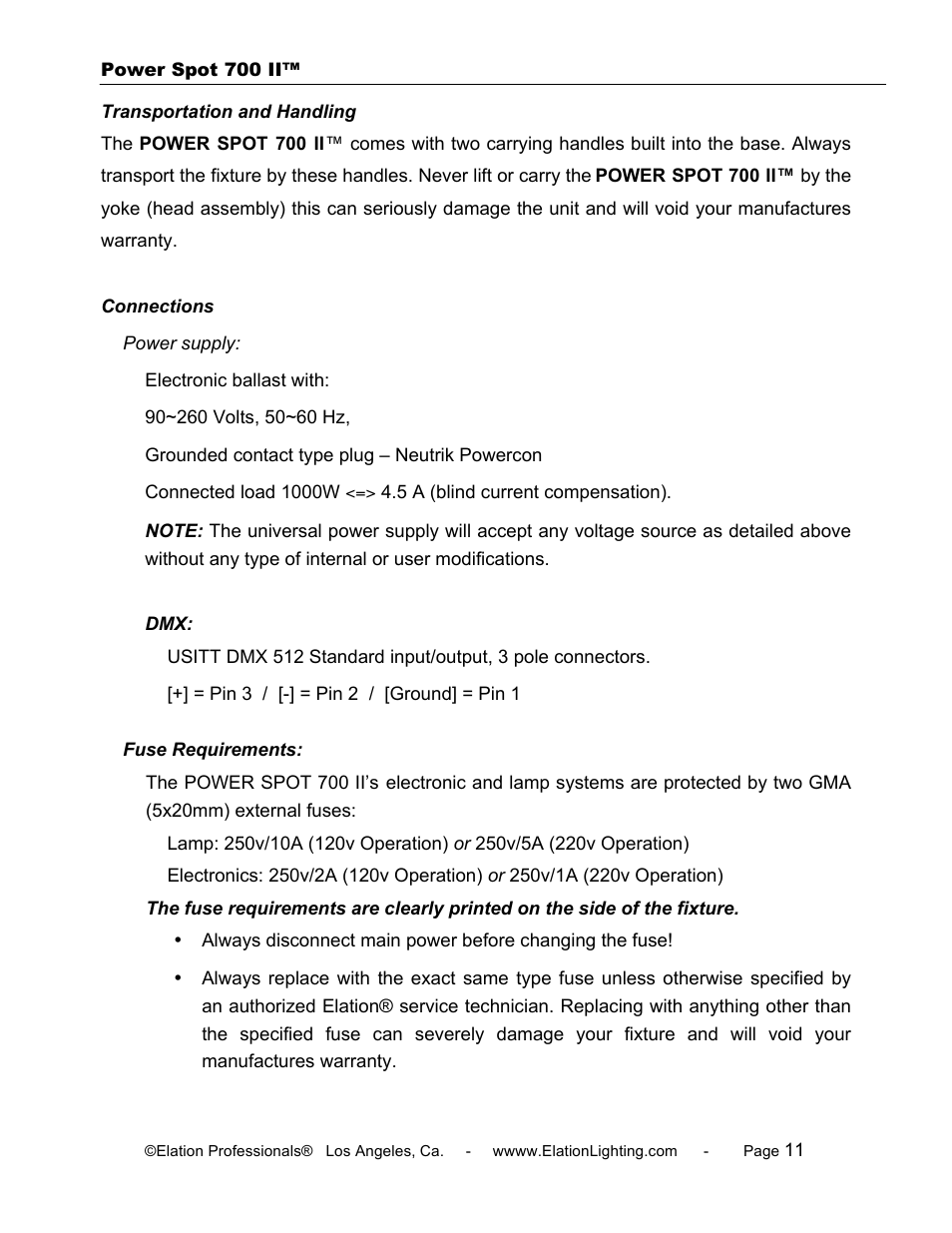 Elation Professional 700 II User Manual | Page 11 / 68