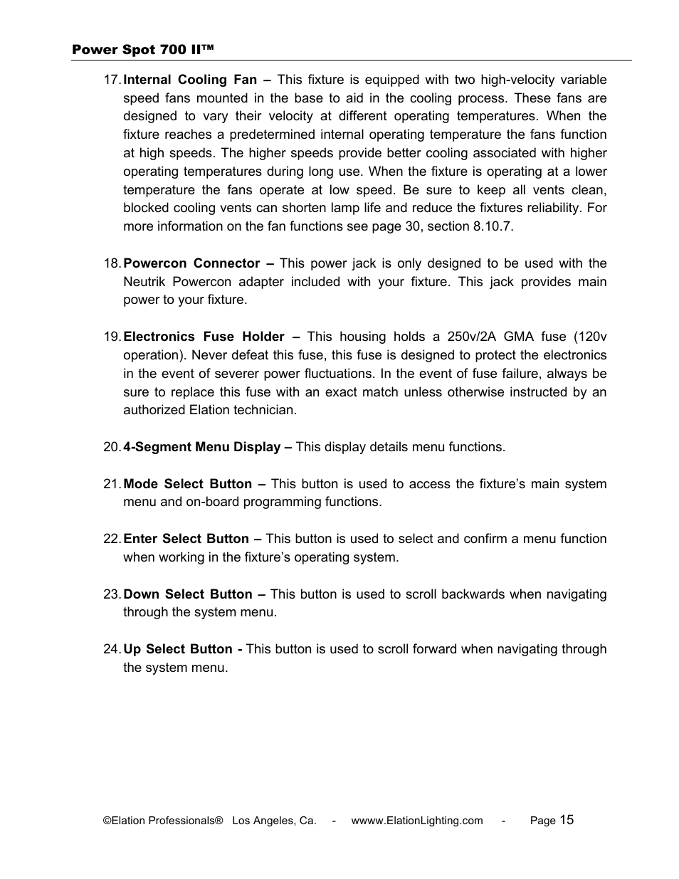 Elation Professional 700 II User Manual | Page 15 / 68