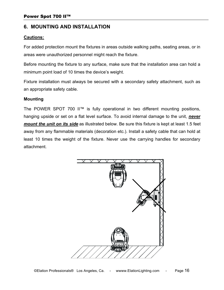 Mounting and installation | Elation Professional 700 II User Manual | Page 16 / 68