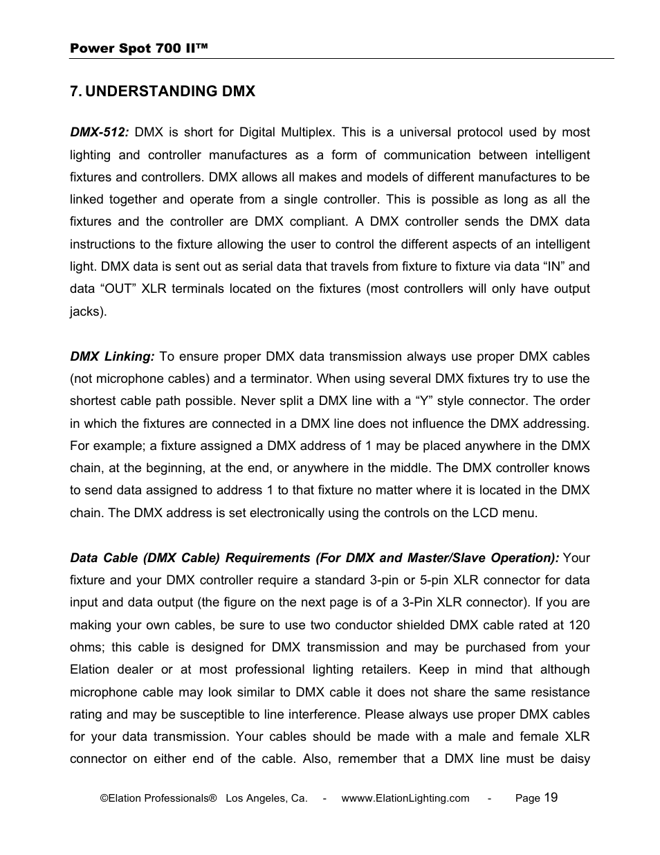 Understanding dmx | Elation Professional 700 II User Manual | Page 19 / 68