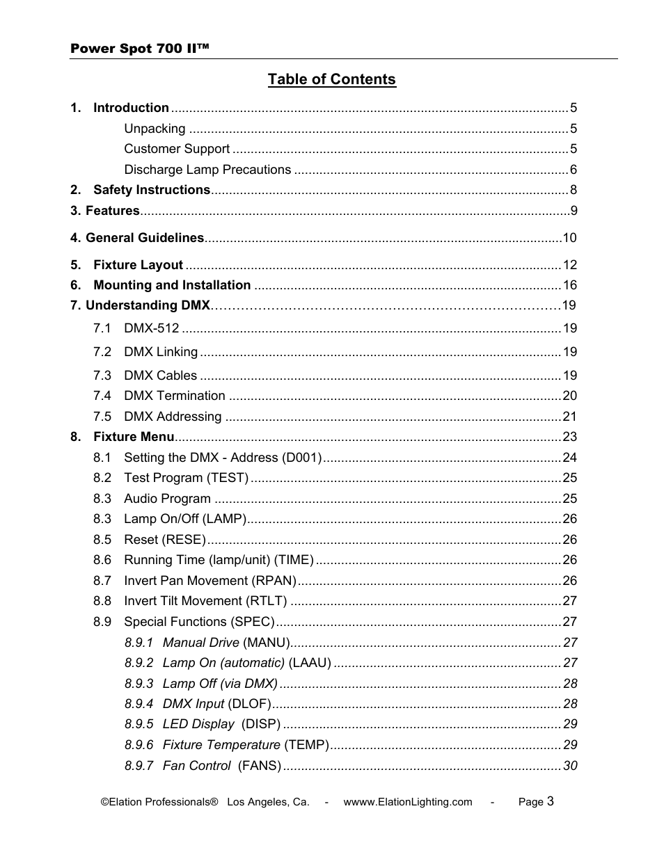 Elation Professional 700 II User Manual | Page 3 / 68