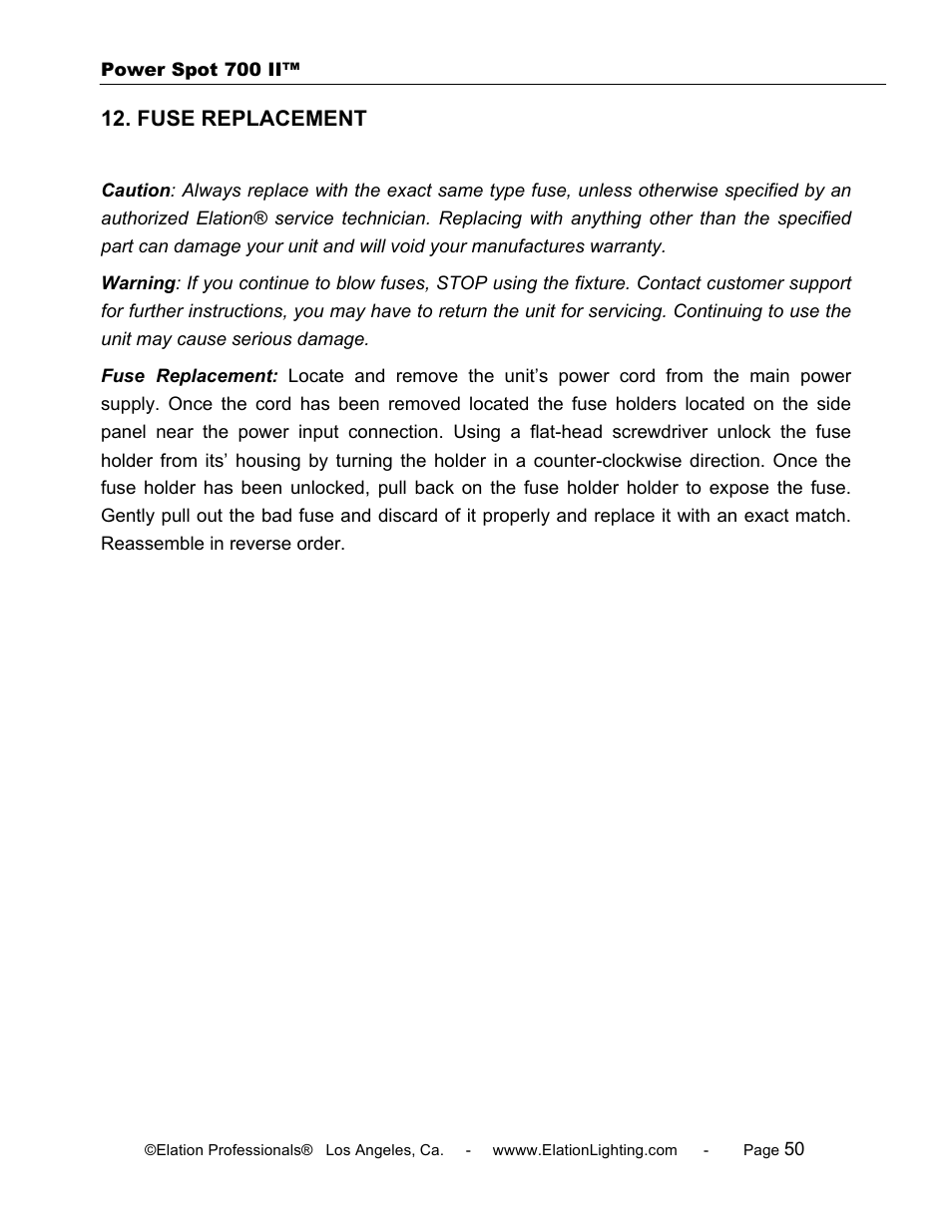 Elation Professional 700 II User Manual | Page 50 / 68