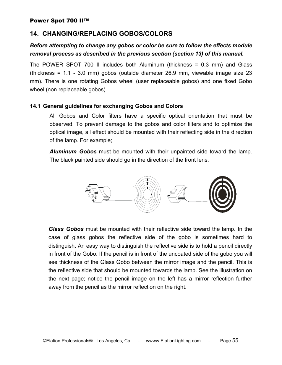 Changing/replacing gobos/colors | Elation Professional 700 II User Manual | Page 55 / 68