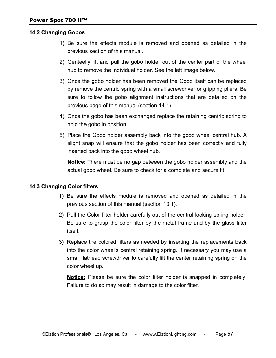 Elation Professional 700 II User Manual | Page 57 / 68