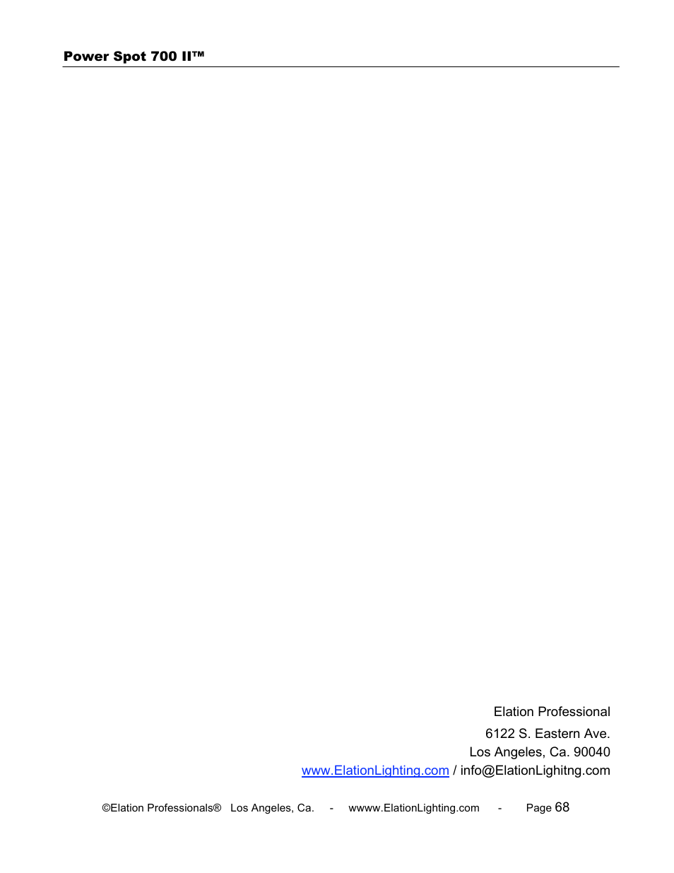 Elation Professional 700 II User Manual | Page 68 / 68