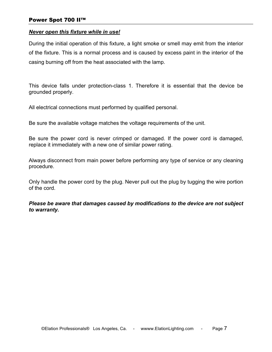 Elation Professional 700 II User Manual | Page 7 / 68