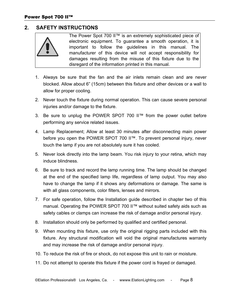 Elation Professional 700 II User Manual | Page 8 / 68