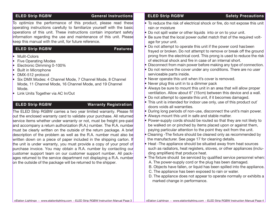 Elation Professional ELED STRIP RGBW User Manual | Page 2 / 10