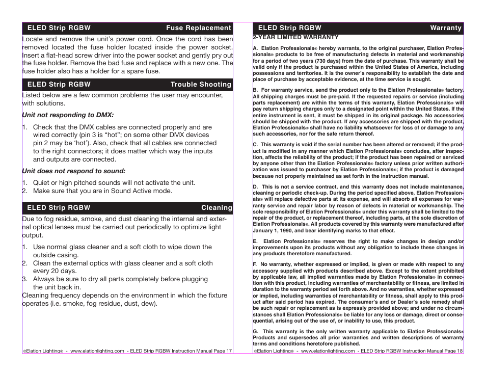 Elation Professional ELED STRIP RGBW User Manual | Page 9 / 10