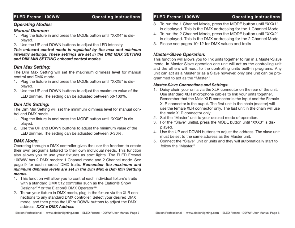 Elation Professional 100WW User Manual | Page 4 / 6