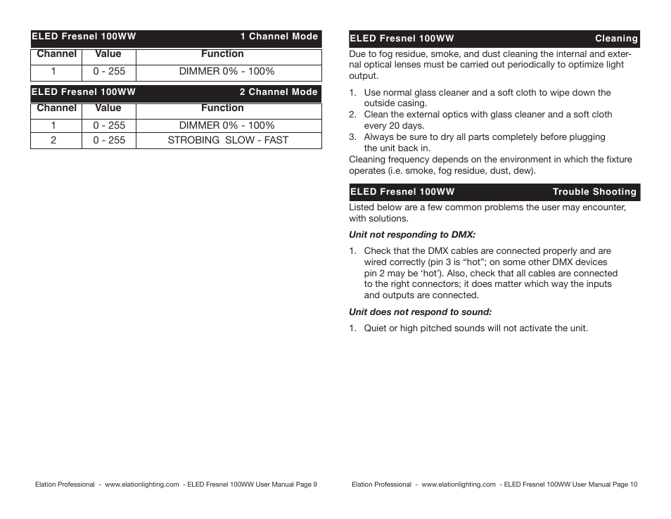 Elation Professional 100WW User Manual | Page 5 / 6