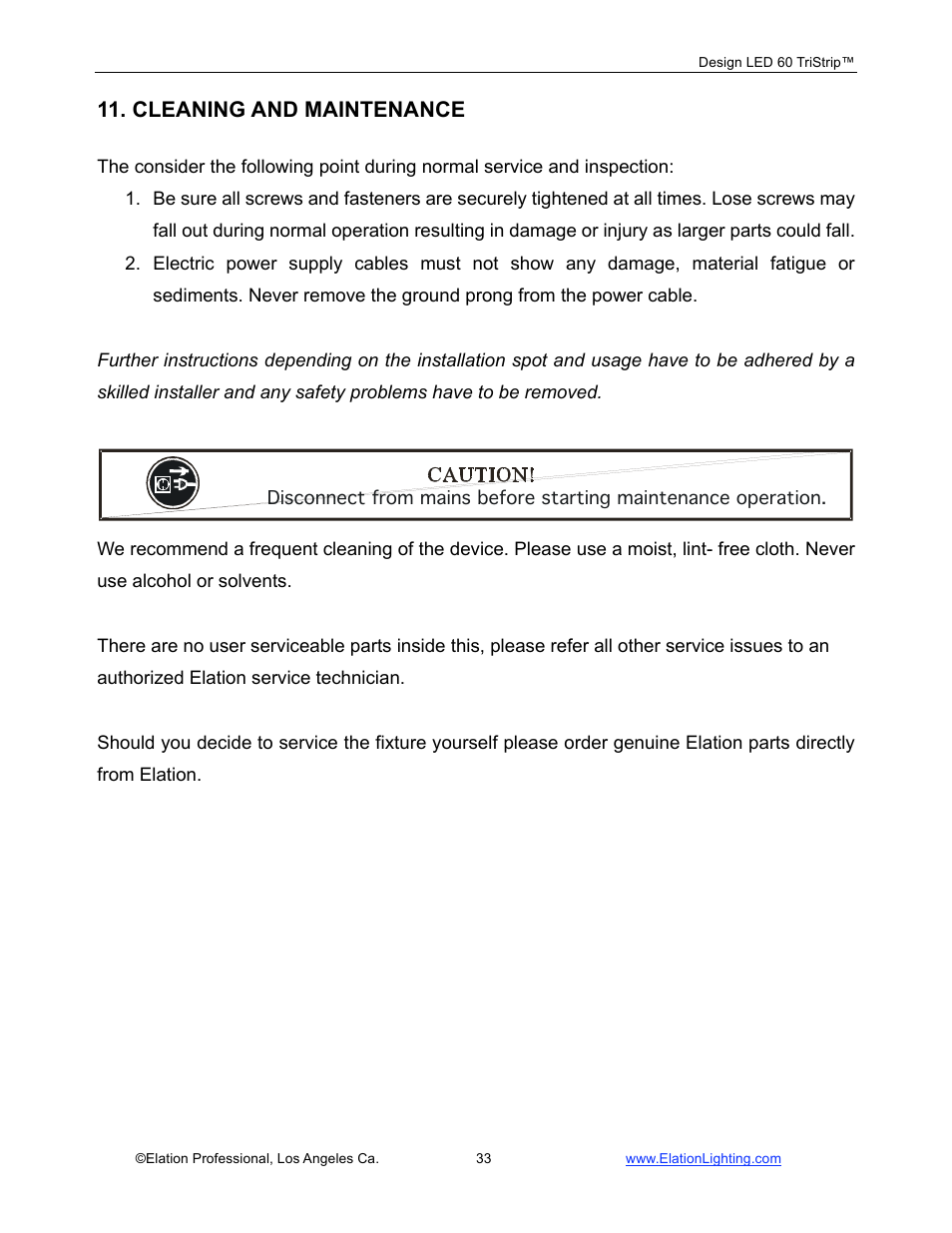 Cleaning and maintenance | Elation Professional Design 60 Tri User Manual | Page 34 / 44