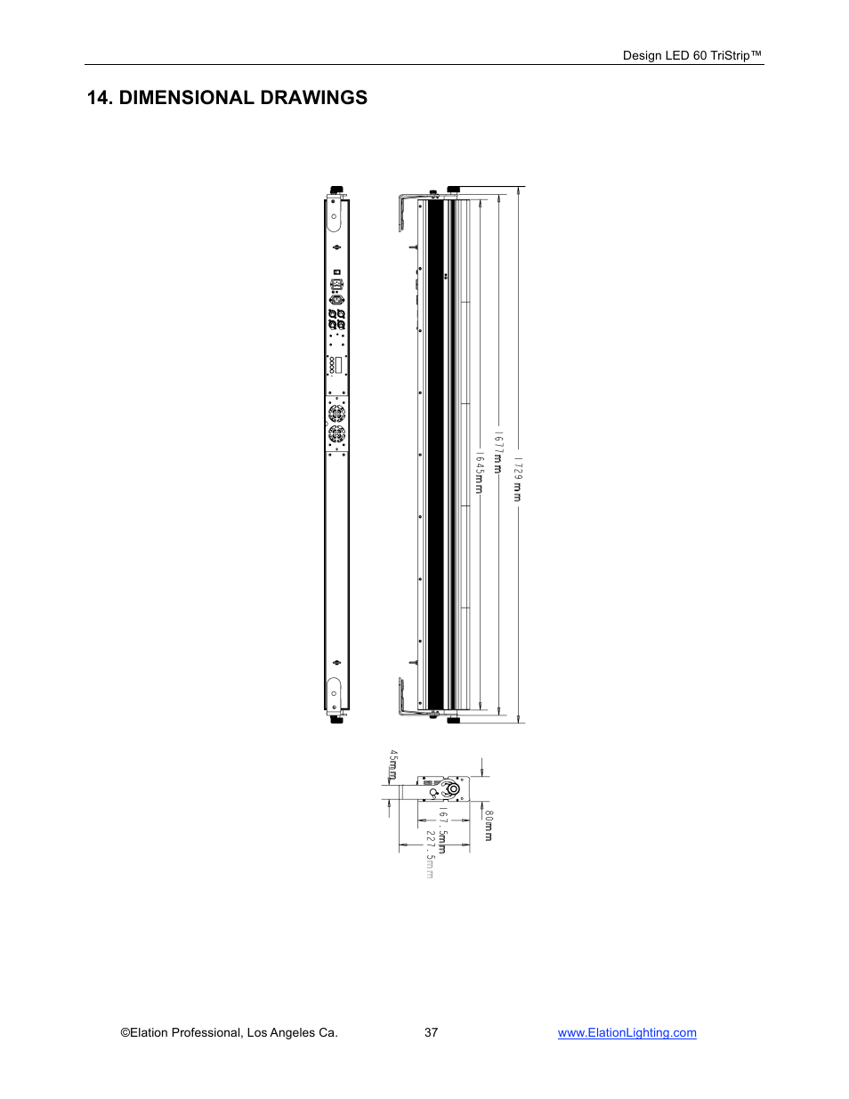 Dimensional drawings | Elation Professional Design 60 Tri User Manual | Page 38 / 44