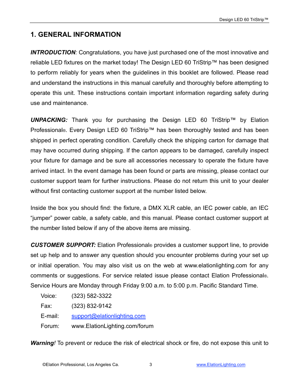 General information | Elation Professional Design 60 Tri User Manual | Page 4 / 44