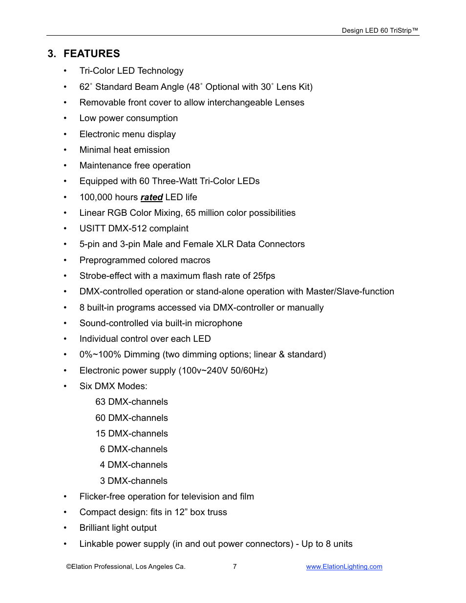 Features | Elation Professional Design 60 Tri User Manual | Page 8 / 44