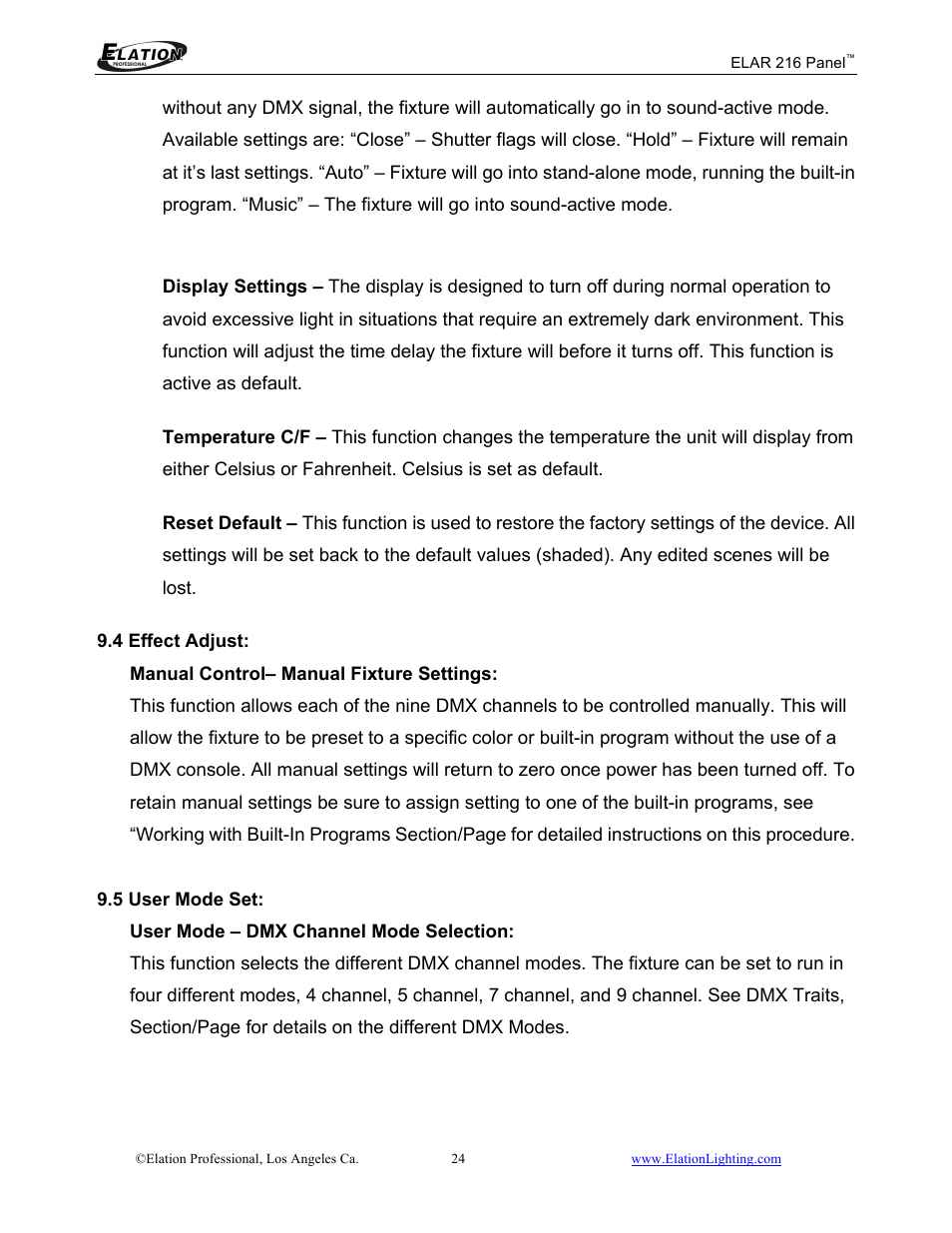 Elation Professional 216 User Manual | Page 25 / 44