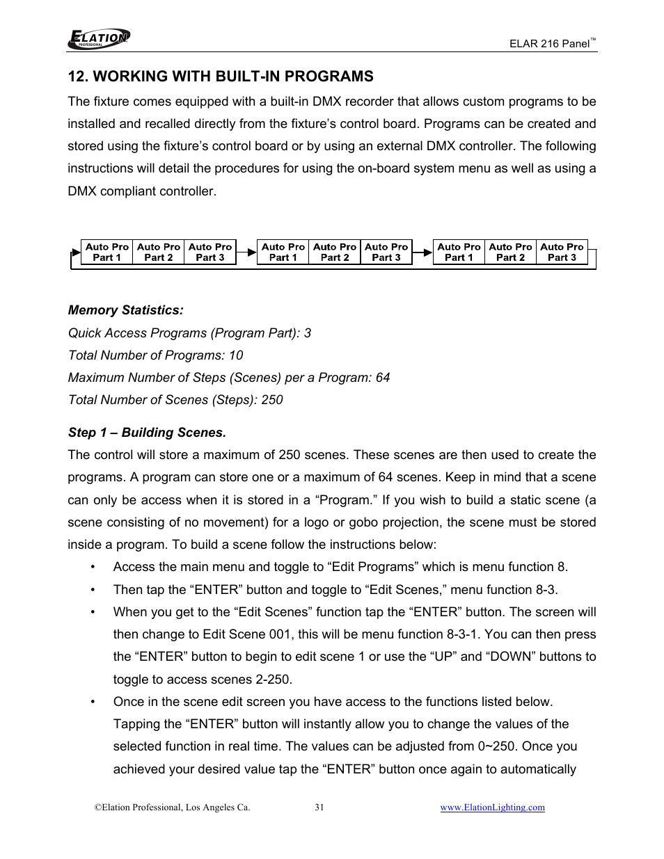 Working with built-in programs | Elation Professional 216 User Manual | Page 32 / 44