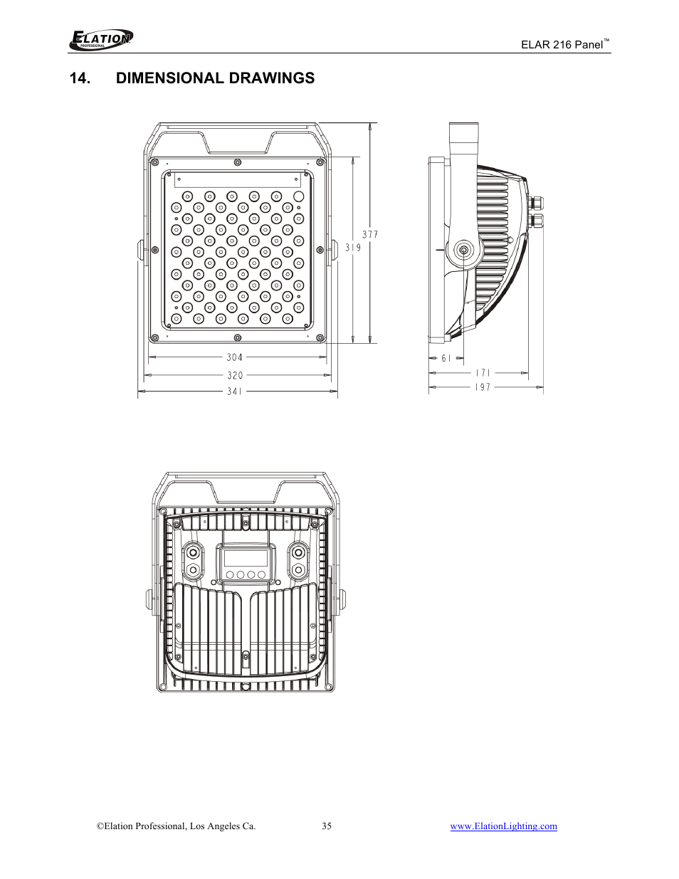Dimensional drawings | Elation Professional 216 User Manual | Page 36 / 44
