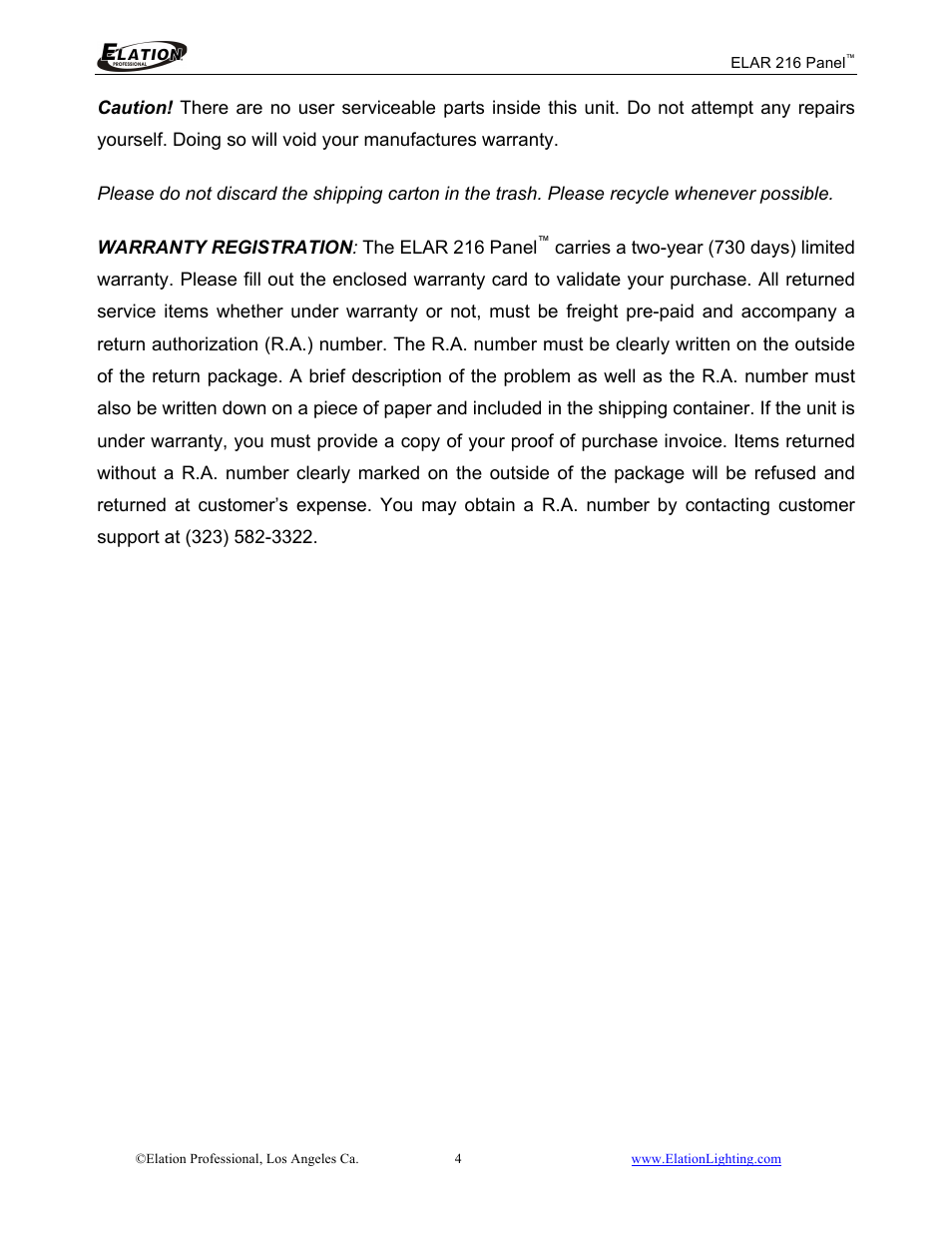 Elation Professional 216 User Manual | Page 5 / 44
