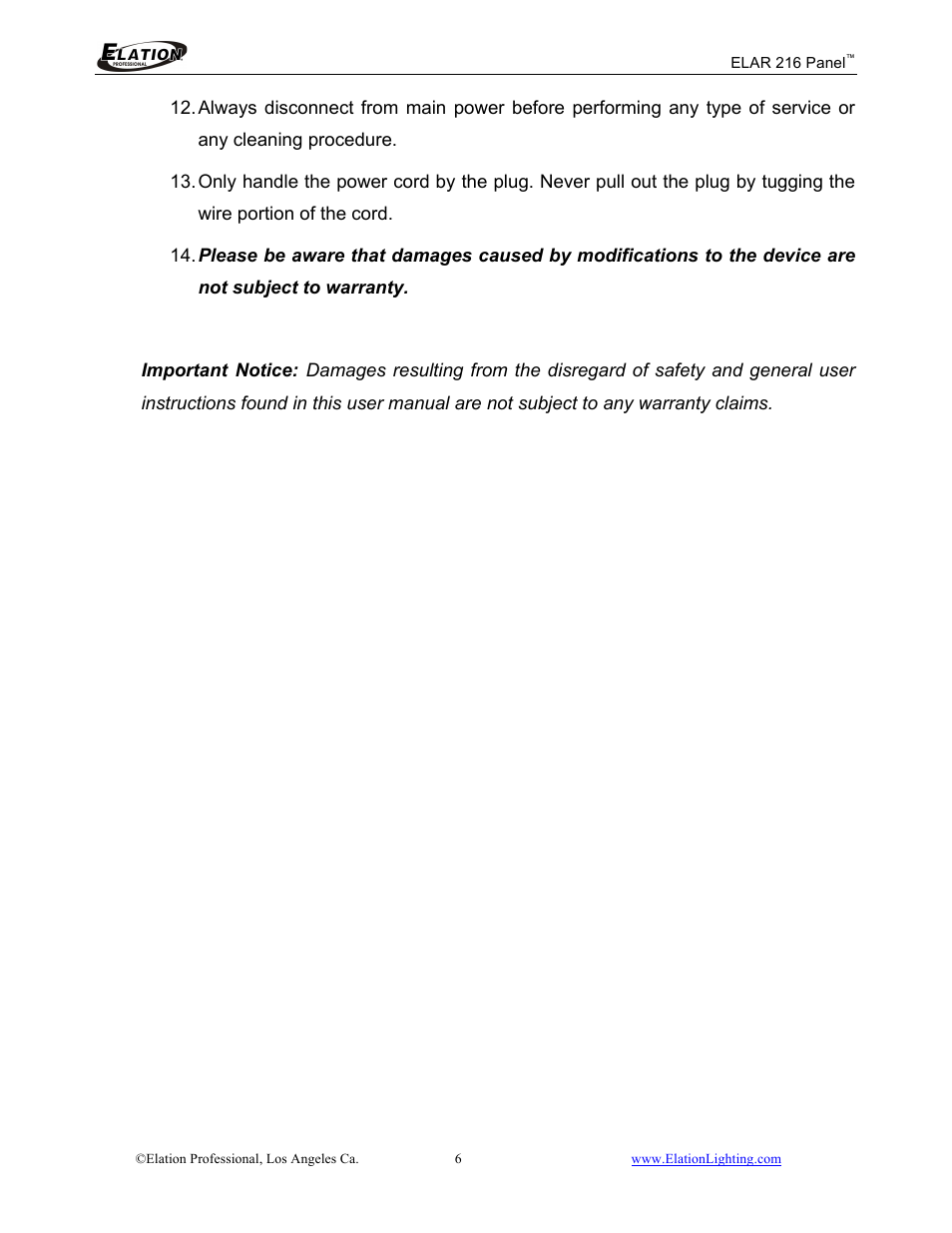 Elation Professional 216 User Manual | Page 7 / 44