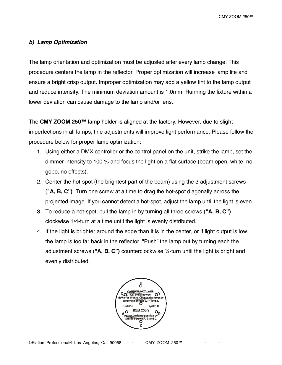 Elation Professional CMY Zoom 250 User Manual | Page 11 / 40