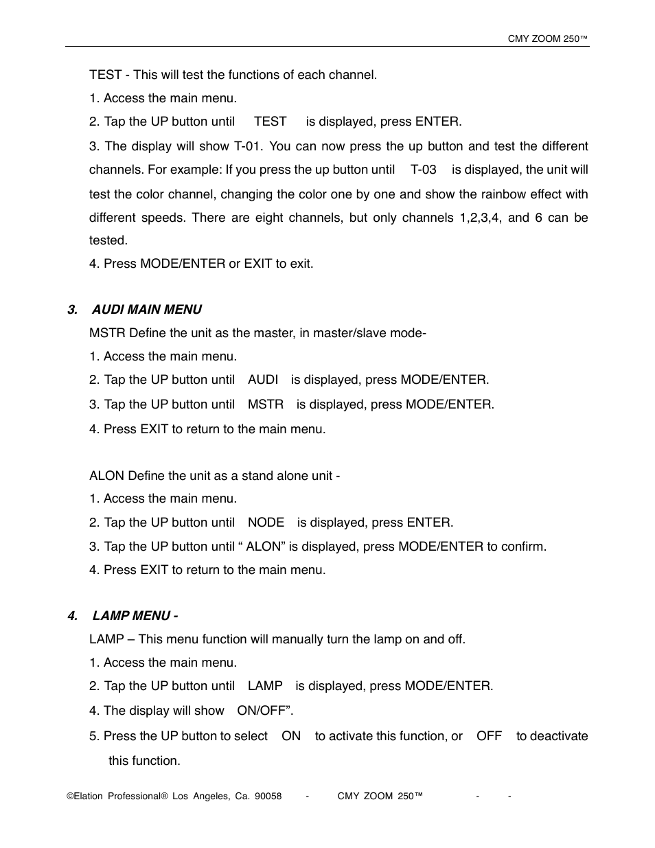 Elation Professional CMY Zoom 250 User Manual | Page 23 / 40