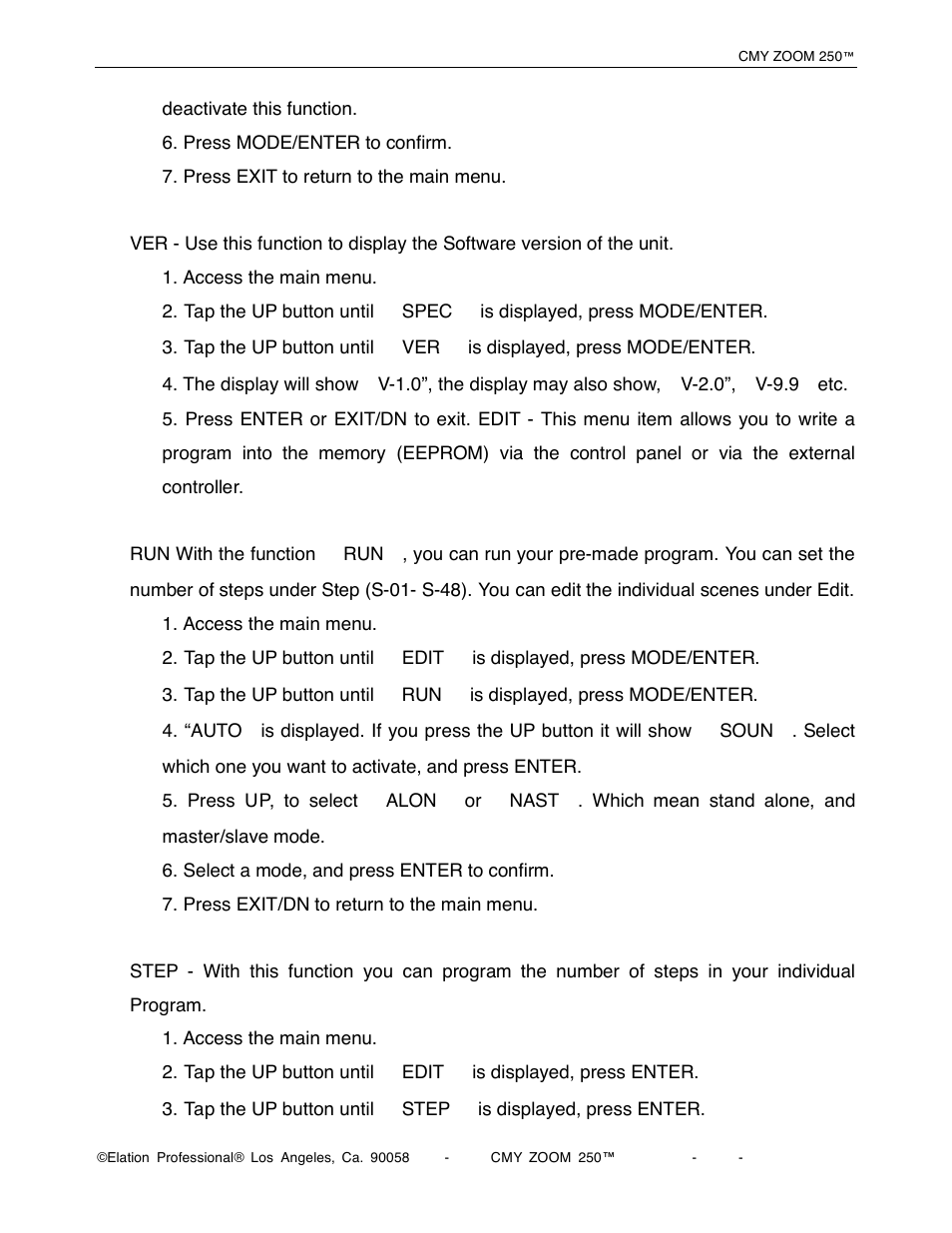 Elation Professional CMY Zoom 250 User Manual | Page 28 / 40