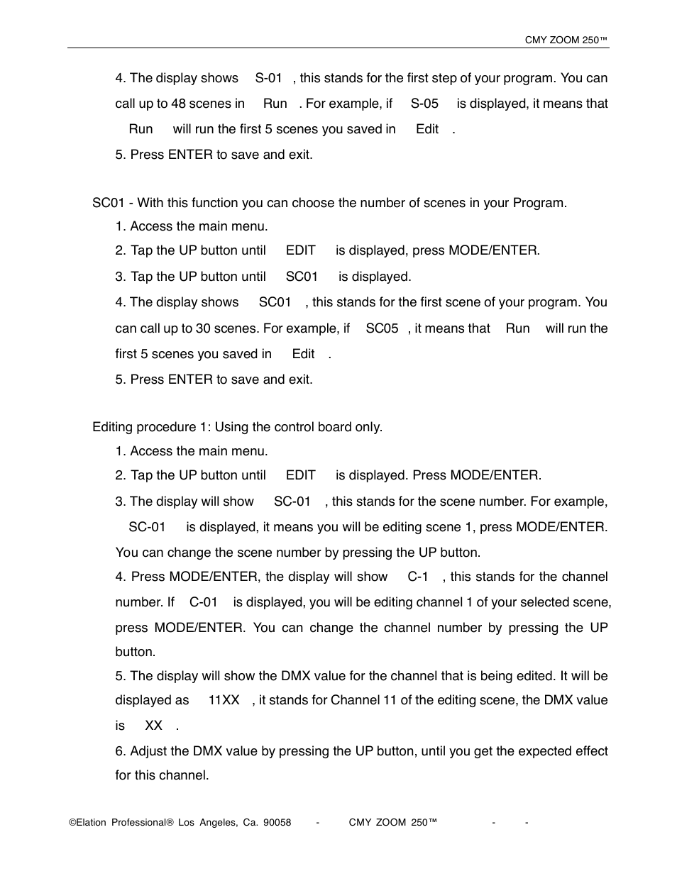 Elation Professional CMY Zoom 250 User Manual | Page 29 / 40