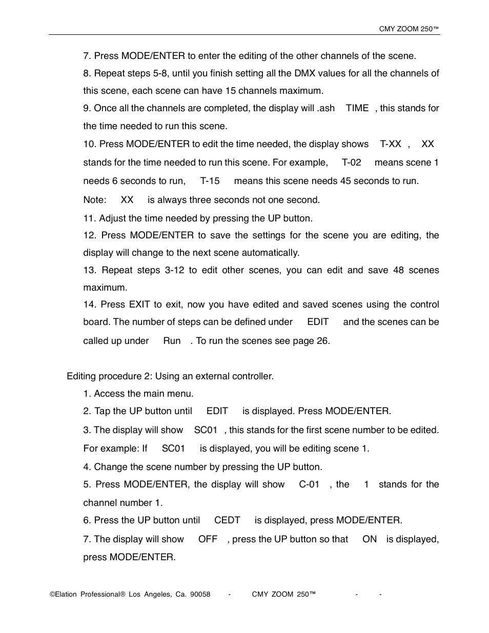 Elation Professional CMY Zoom 250 User Manual | Page 30 / 40