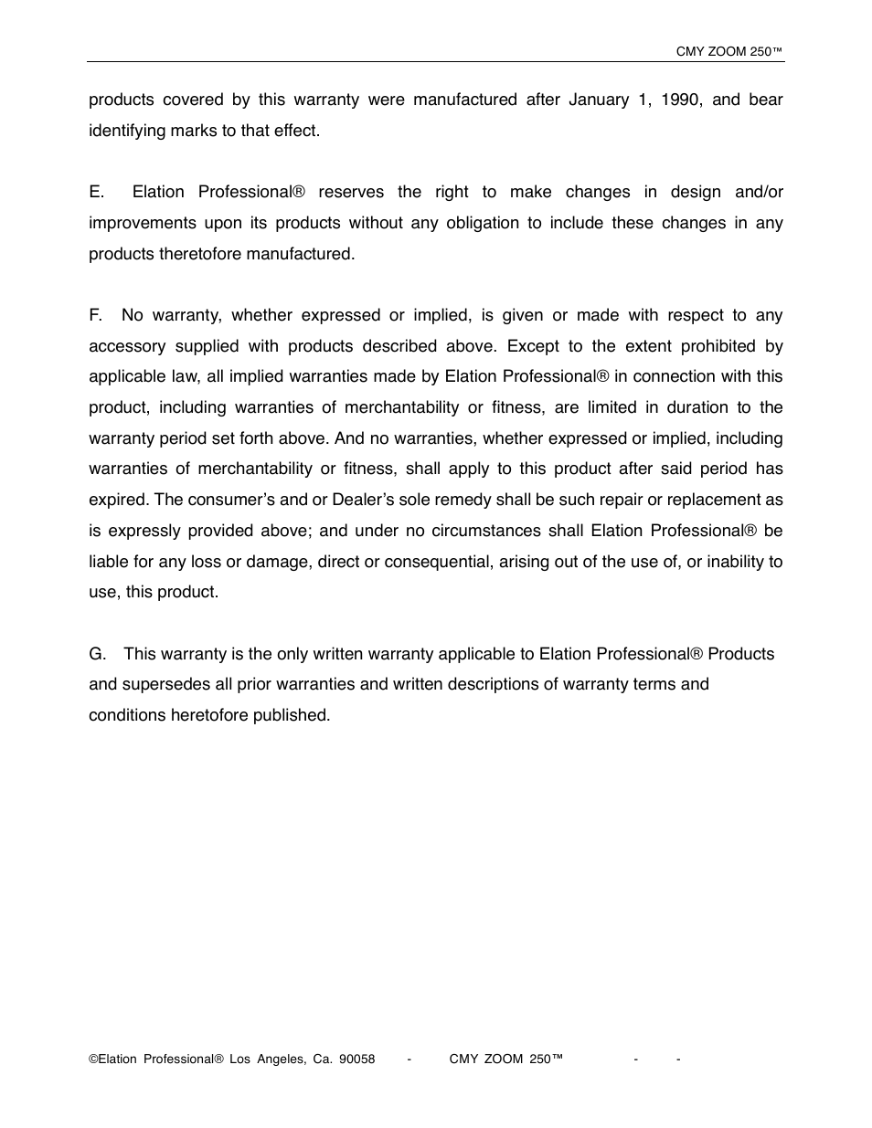 Elation Professional CMY Zoom 250 User Manual | Page 38 / 40