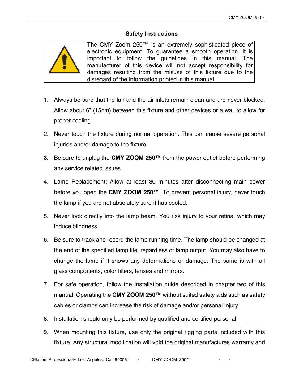 Elation Professional CMY Zoom 250 User Manual | Page 5 / 40