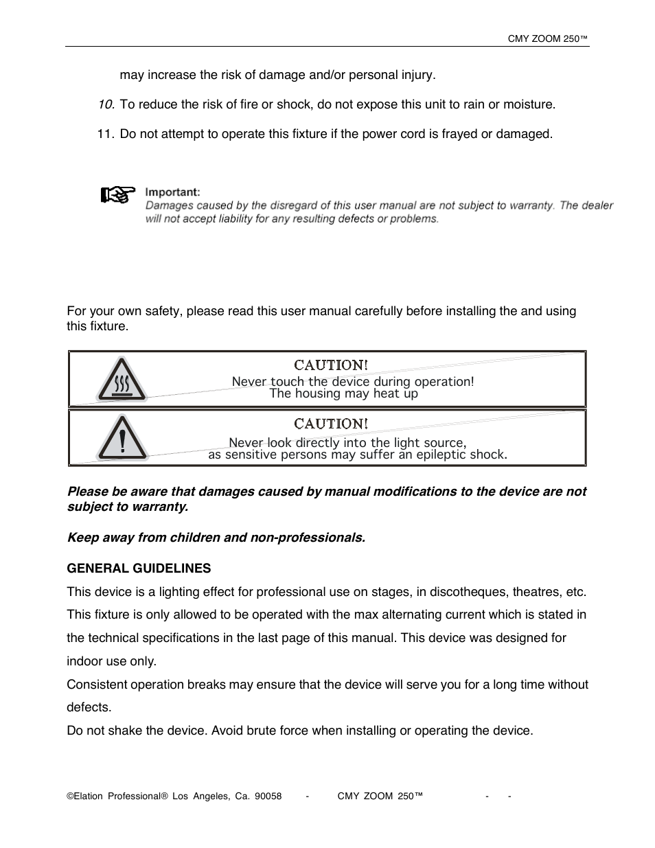 Elation Professional CMY Zoom 250 User Manual | Page 6 / 40