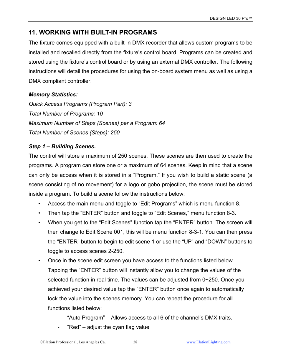 Working with built-in programs | Elation Professional 36 PRO User Manual | Page 29 / 48