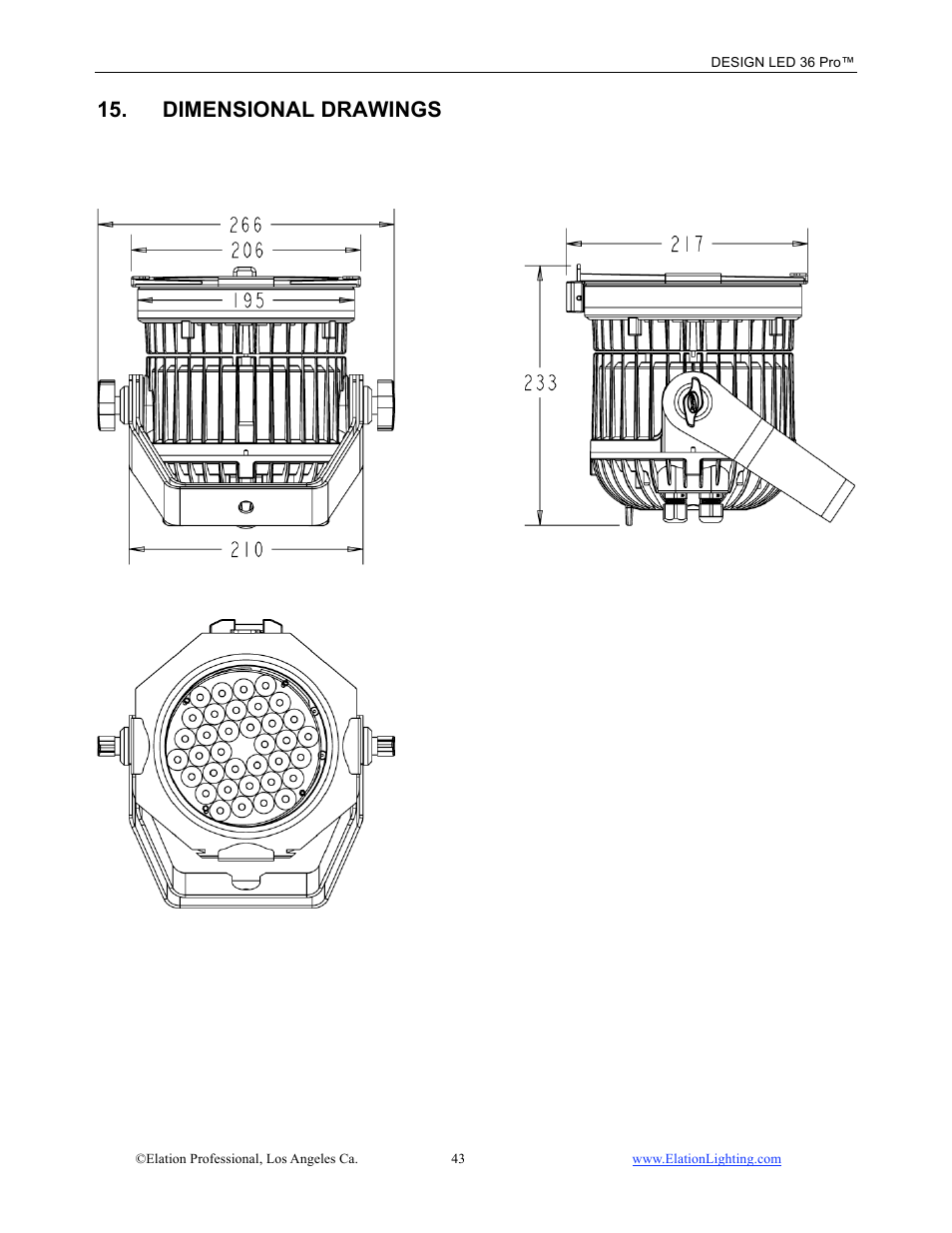 Dimensional drawings | Elation Professional 36 PRO User Manual | Page 44 / 48