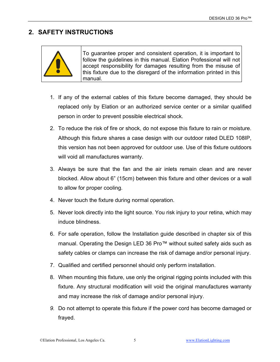 Safety instructions | Elation Professional 36 PRO User Manual | Page 6 / 48