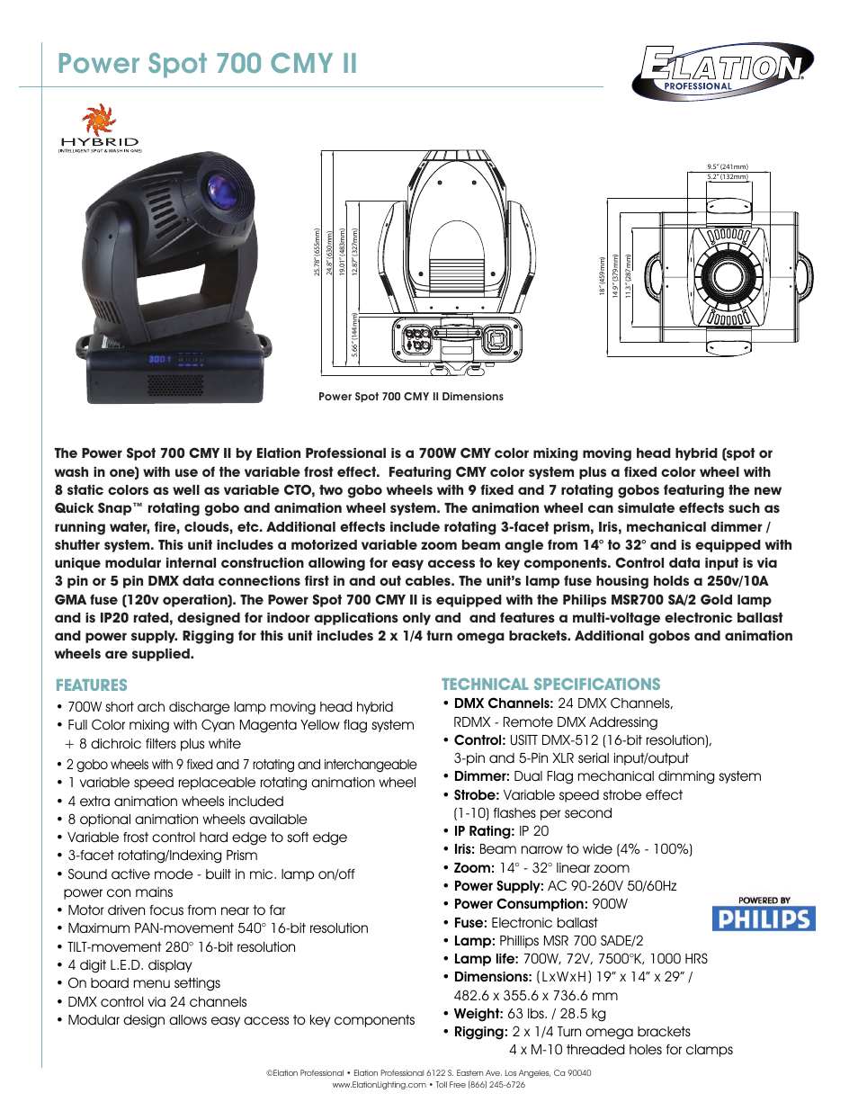Elation Professional Power Spot 700 CMY II User Manual | 3 pages
