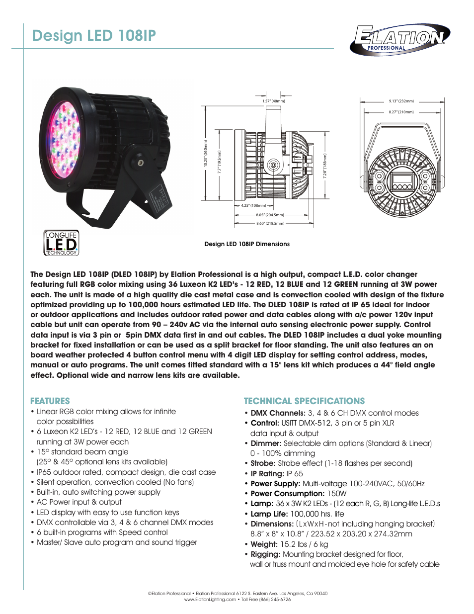 Elation Professional 108IP User Manual | 3 pages