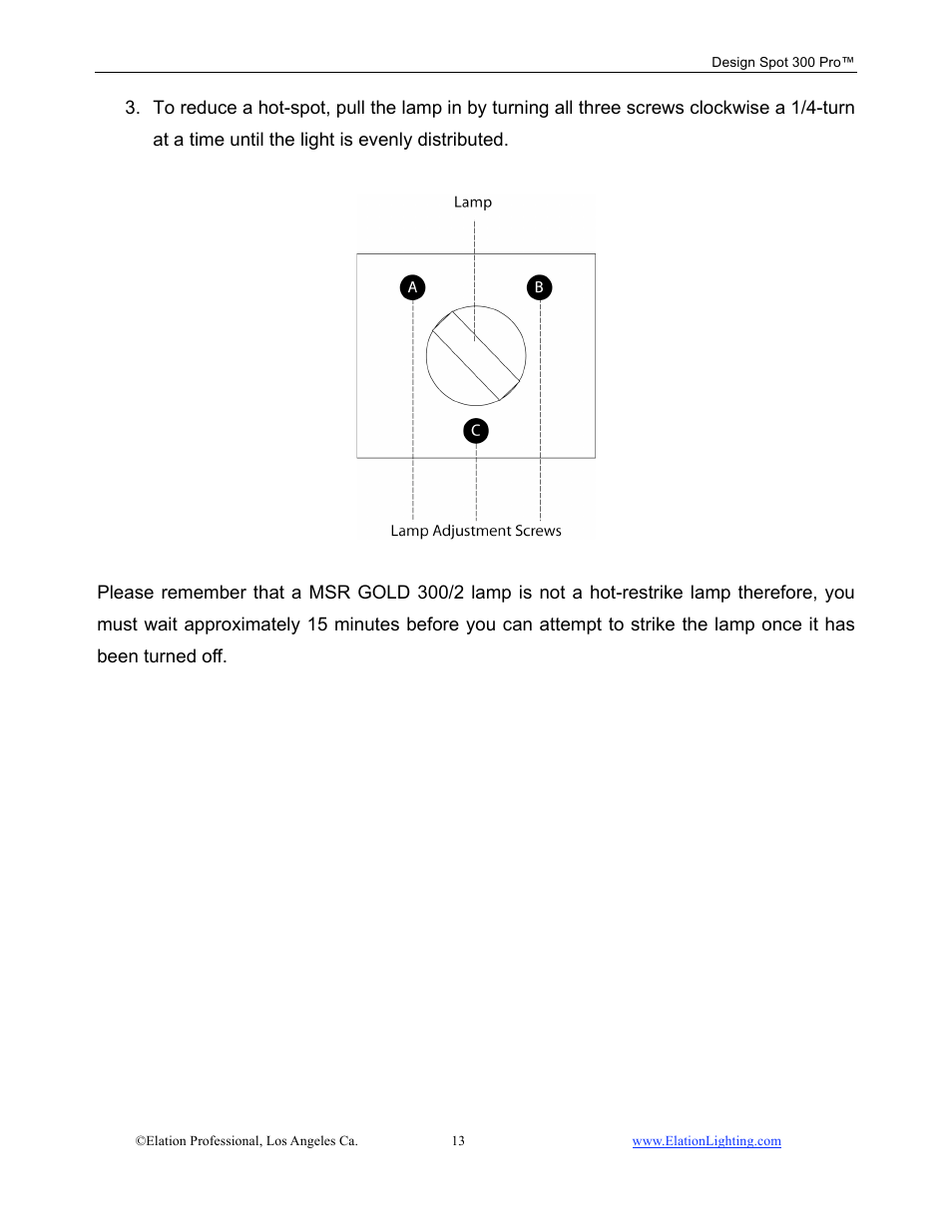 Elation Professional Design Spot 300 PRO User Manual | Page 13 / 64