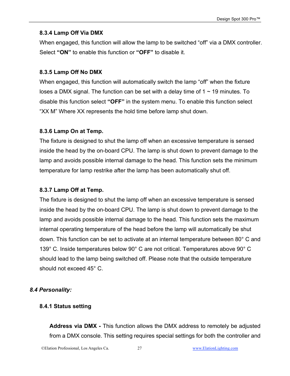 Elation Professional Design Spot 300 PRO User Manual | Page 27 / 64