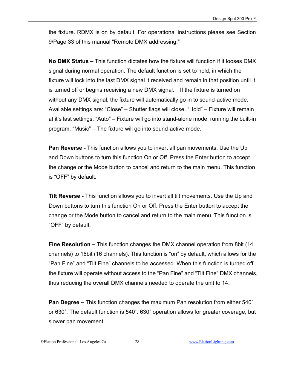 Elation Professional Design Spot 300 PRO User Manual | Page 28 / 64