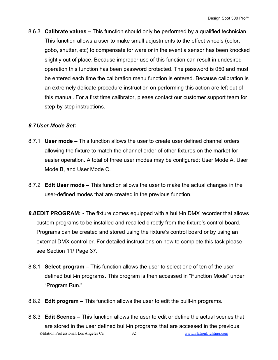 Elation Professional Design Spot 300 PRO User Manual | Page 32 / 64