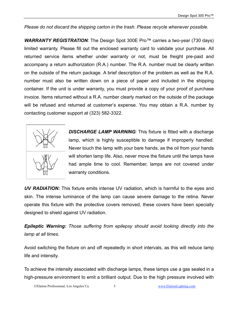 Elation Professional Design Spot 300 PRO User Manual | Page 5 / 64