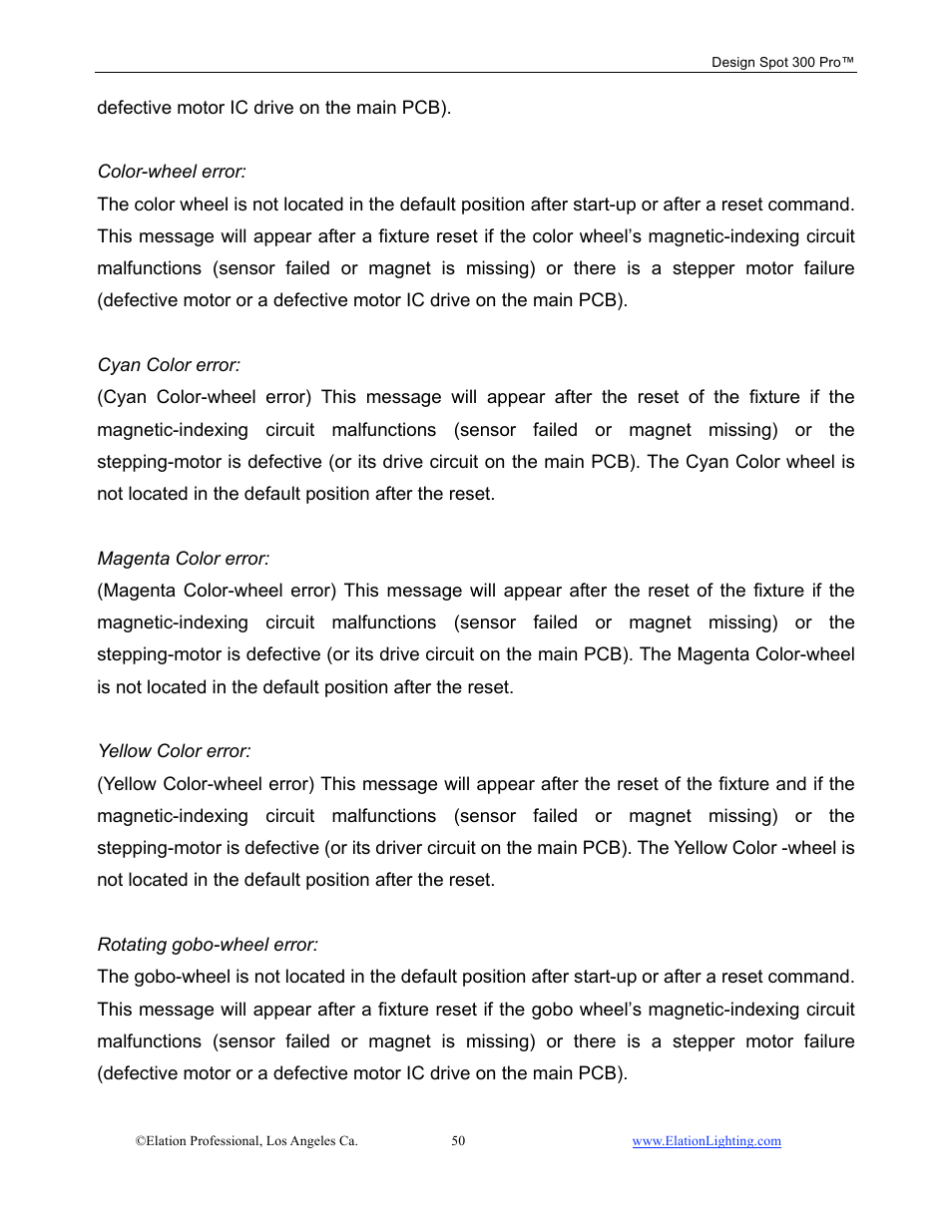Elation Professional Design Spot 300 PRO User Manual | Page 50 / 64