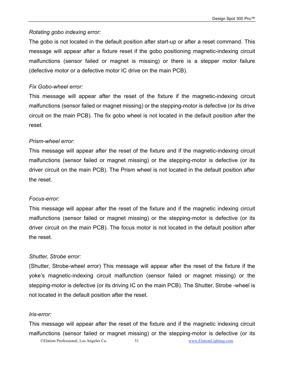 Elation Professional Design Spot 300 PRO User Manual | Page 51 / 64