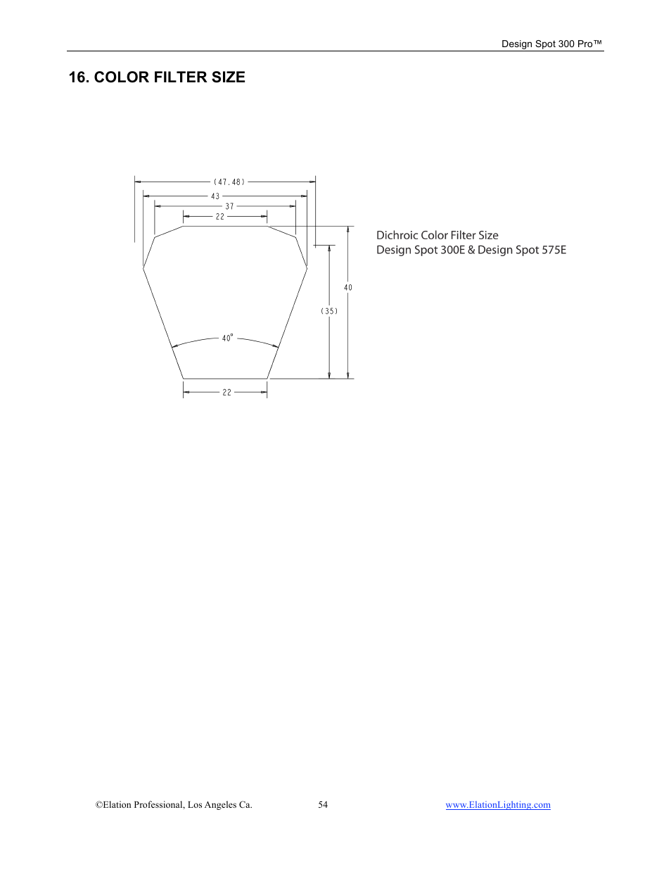 Color filter size | Elation Professional Design Spot 300 PRO User Manual | Page 54 / 64