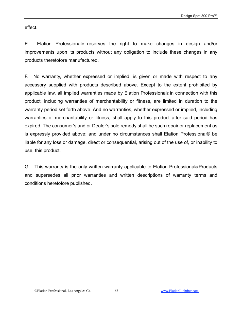 Elation Professional Design Spot 300 PRO User Manual | Page 63 / 64
